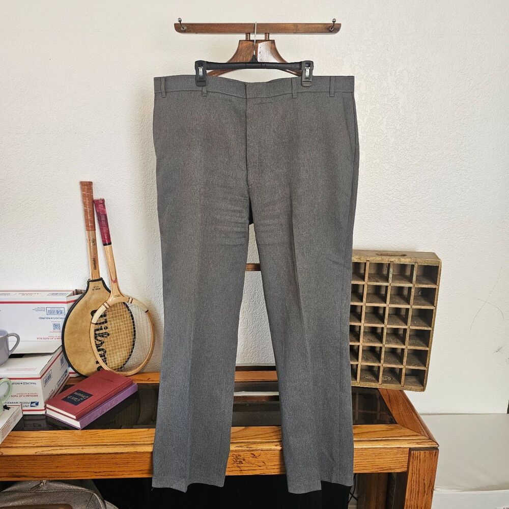 Vintage 80s Levis Action Slacks Gray Dress Pants Made in USA Polyester 42x32